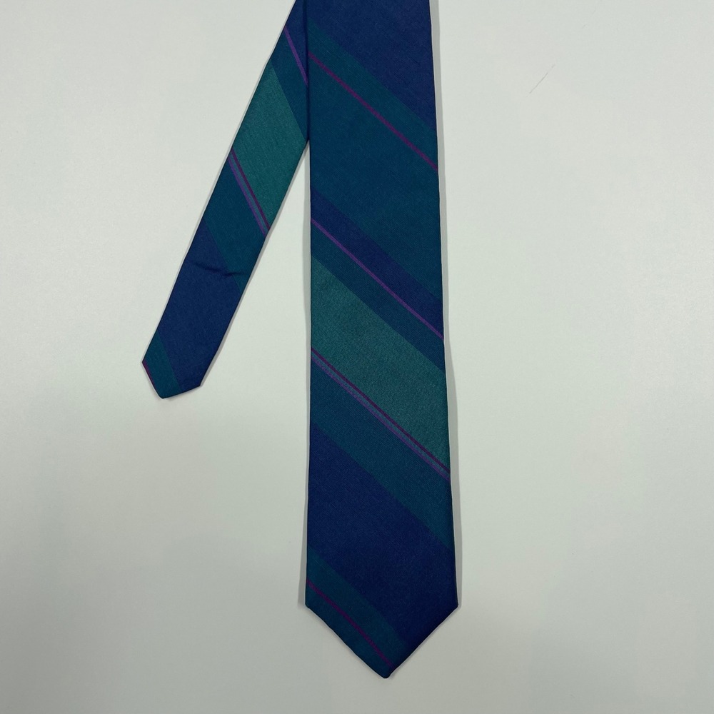 Hunting Horn Blue Green Striped Wool Blend Necktie Mens OS